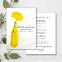 Yellow Flower in Vase Funeral Memorial Service Program