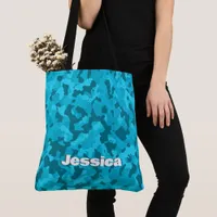 Monogram Name on Blue Camo | Tote Bag