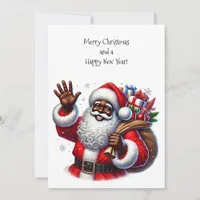 Black Santa and Bag of Gifts Flat Card Personalize