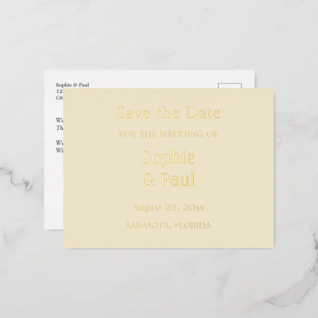 Cream Save the Date Gold Foil Invitation Postcard