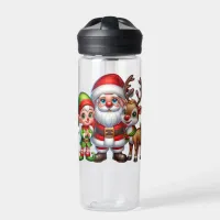 Cute Santa Elf and Reindeer Christmas Personalized Water Bottle