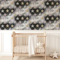 Gold, Silver & Pink Stars Celestial Wallpaper