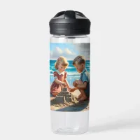 Children Building a Sandcastle on the Beach  Water Bottle