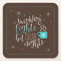 Twinkling Lights Hot Cocoa Nights ID593 Square Paper Coaster