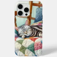 Sweet Gray Cat Sleeping on a Quilt iPhone 15 Pro Max Case