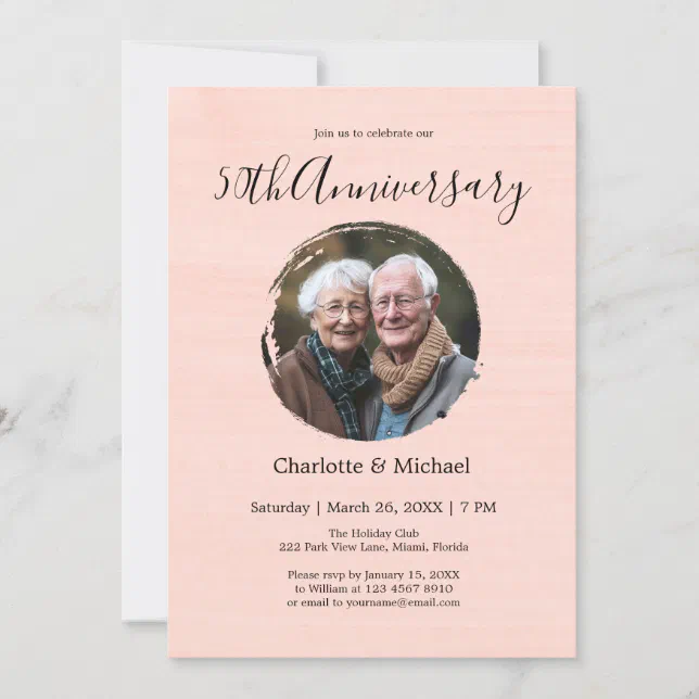 Modern Watercolor Wedding Anniversary Peach Photo  Invitation