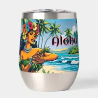 Hula Dancer on the Hawaiian Islands Aloha Thermal Wine Tumbler