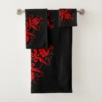 Romantic, Elegant Vintage Damask Red Goth  Bath Towel Set