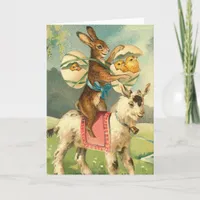 Vintage Easter Goat, Rabbit, and Chicks Holiday Card