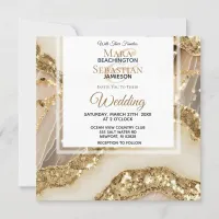 *~*GOLD QR IVORY GOLD Agate RSVP AR66 Wedding Invitation