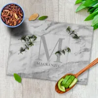 Trendy Silver Foil Metallic Marble Monogram Cutting Board