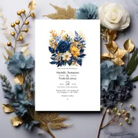 Dark Blue and Gold Floral Wedding Invitation