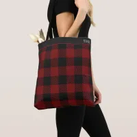 Rustic Red Buffalo Plaid Winter Monogram Tote Bag