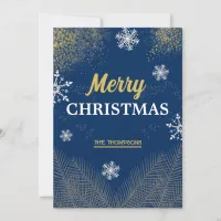 Modern snowflake pine navy winter merry christmas holiday card