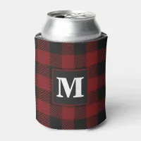 Buffalo Plaid Rustic Country Monogram Can Cooler