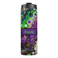 Personalized Purple, Lime Green, Black Fluid Art   Thermal Tumbler