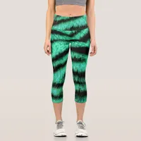 Green neon tiger stripes capri leggings