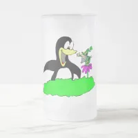 Penguin and Leprechaun Frosted Glass Beer Mug