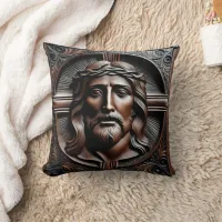 Jesus Christ Relief Art With Crown of Thorns Throw Pillow