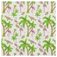 Tropical Flamingos and Flowers Fabric