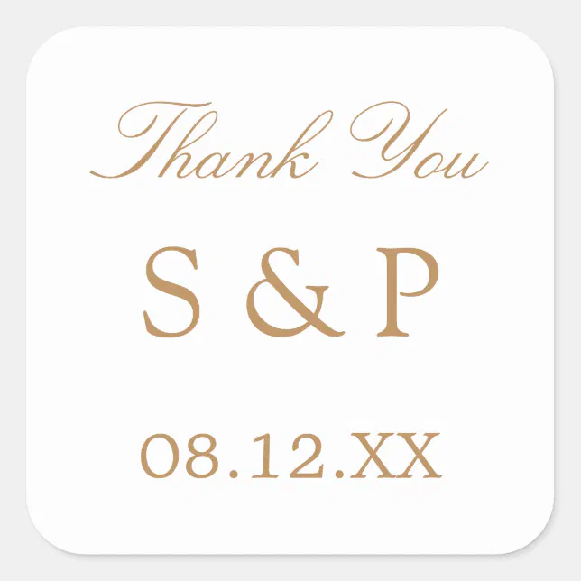 White Golden Beige Wedding Favor Thank You Square Sticker