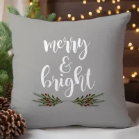 Merry & Bright Christmas Pine Throw Pillow