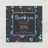 Paw Print Holographic Thank you Discount Cards