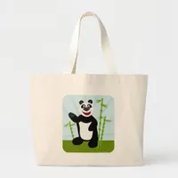 Fun Happy Cute Panda Bear Cartoon Art  Large Tote Bag