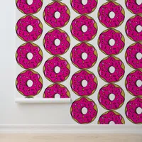 Popart Bright Pink Donuts Food Patterned Kitchen Wallpaper