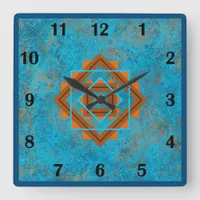 Southwest Mountain Peaks Turquoise Regular Style   Square Wall Clock