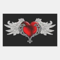 Goth Heart with Angel Wings Rectangular Sticker