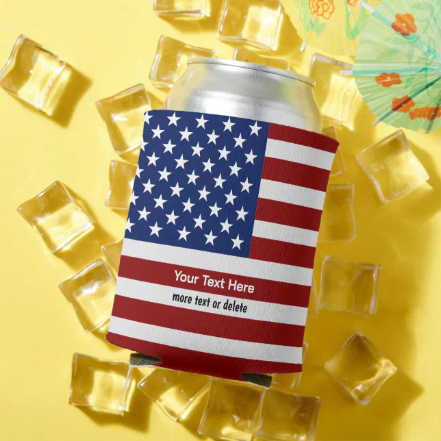American USA Flag Patriotic July 4th Custom Can Cooler
