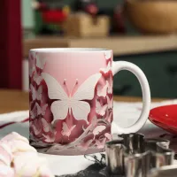 Enchanting Sip:3D Pastel Pink Butterfly Mug