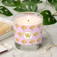 Monogrammed Pink Faux Gold Rose Flowers Elegant Scented Candle