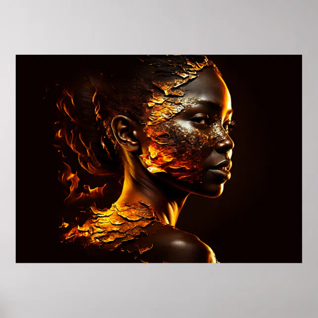 Woman of Gold and Fire Digital Portrait Poster