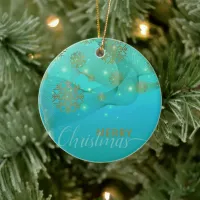 Glowing Teal Winter Wonderland Merry Christmas Ceramic Ornament