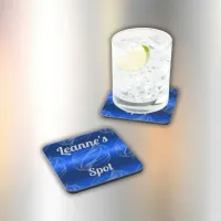 Glam Brushed Metal and Glitter Blue Monogram | Beverage Coaster