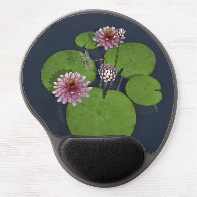 Pretty Pink Water Lily and Dragonfly Gel Mouse Pad