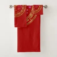 Chinese Zodiac Snake Red/Gold ID542 Bath Towel Set