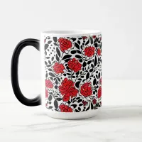 Pretty Floral Pattern in Red, Black and White Magic Mug