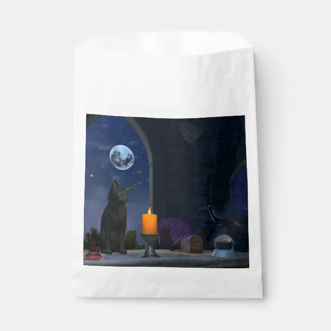 Cute Black Cat Staring at a Candle Favor Bag