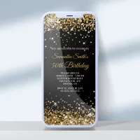 Black and Gold Glitter 50th Birthday Invitation