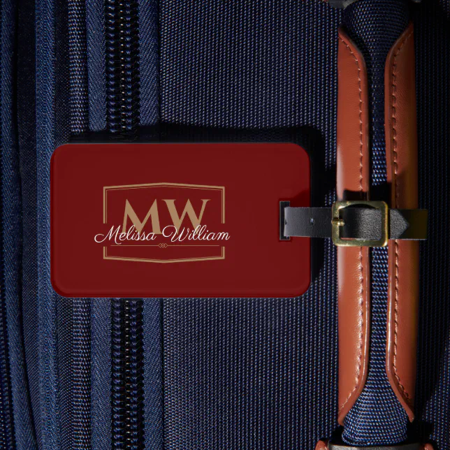 Red White Gold Monogram Name Luggage Tag