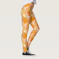 Burnt Orange Tropical Palm Leaf Patterned Leggings