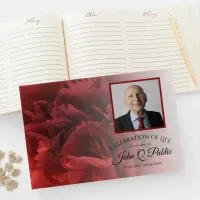 Red Carnation Floral Celebration of Life Guest Book