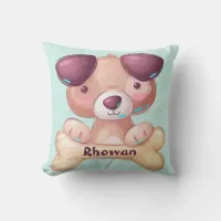 Cute Puppy Dog With A Bone Personalized Throw Pill Throw Pillow