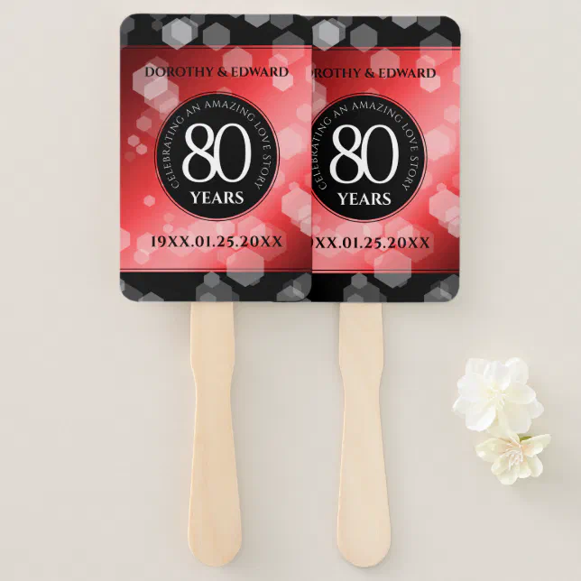 Elegant 80th Ruby Wedding Anniversary Celebration Hand Fan