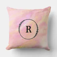 *~* Monogram Pink Iridescent Abrstract Marble Throw Pillow