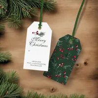 Modern Elegant Christmas Watercolor Forest Green Gift Tags