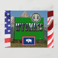 Wyoming Picture, Map, Flag and State Seal Postcard